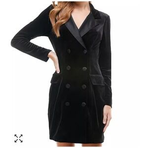 City Studio Black Velvet Double-Breasted Blazer Dress